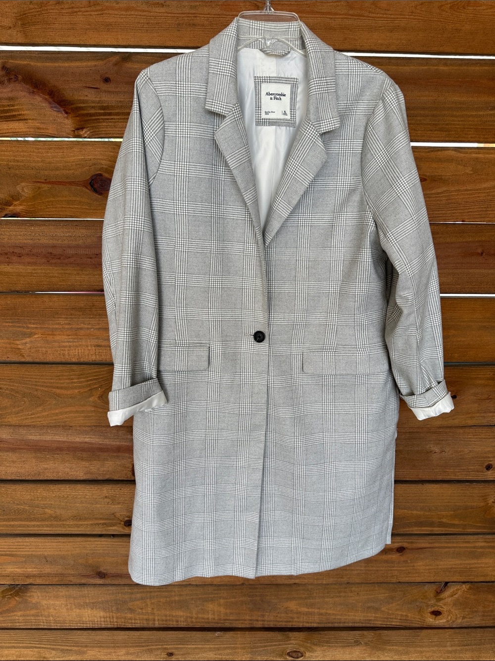 Abercrombie & Fitch gray white plaid long length oversized blazer jacket XL